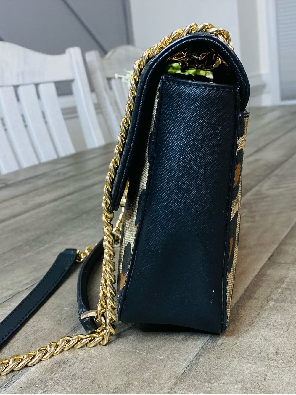 Michael Kors Brandi Medium Saffiano Leather Shoulder Bag Leopard Print MK Logo - Picture 6 of 11